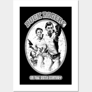 retro buck rogers 40 ago fight outside grayscale Posters and Art